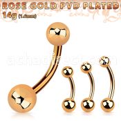 bntts rose gold steel belly banana with 5mm 6mm balls