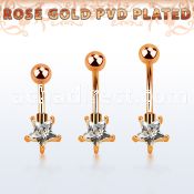 bnttstz rose gold steel belly banana w star shaped prong set cz