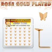 box w 36 rose gold plated silver nose studs w butterfly