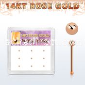box w 9 14kt rose gold nose bones, 22g w 1.5mm ball top