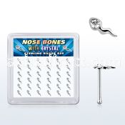 box w silver nose bones w sperm shape clear crystal top