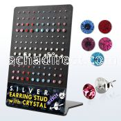br068 silver earstud w round assorted colored crystal top