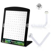 brac3 board of clear acrylic nose stud with clear crystal top