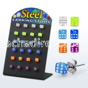 brdi4 stainless steel ear stud w acrylic colored uv dice tops
