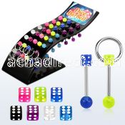 brdi 316l steel tongue barbell w acrylic uv dice slave ring