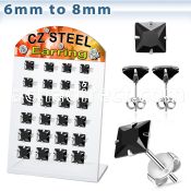 bresq2 12 pcs stainless steel earring stud with black prong cz
