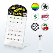 brlbi21 bioflex labret with 3mm flat silver top with logos