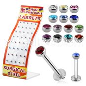 brmlb15 display w 316l steel labrets with 3mm half jewel ball
