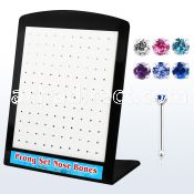 brnbpm silver nose bone with prong assorted colored crystal top