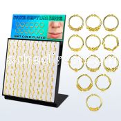 brnhmx19 display w silver fake septum rings w 18k gold plating 