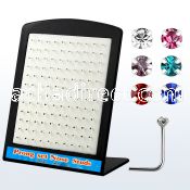 brnspm silver nose stud with round prong colored crystal top