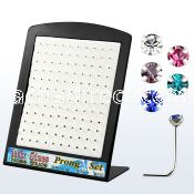 brnspmm silver nose stud with round prong colored crystal top