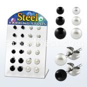 brper3 board of 316l steel earring stud with b w pearl ball