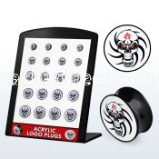 brpg131 board of double flared plug w skull in tattoo art logo