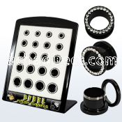 brpg148b board w black pvd 316l flesh tunnel w crystal rim