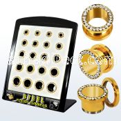 brpg148c board w gold pvd 316l flesh tunnel w crystal rim