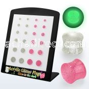 brpg163 board of 3 10mm acrylic glitter luminous plug