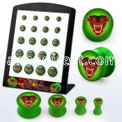 brpg178 acrylic double flare logo plug with dragon on green