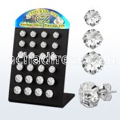 brsf displays w 12 prs. of checker cut cz silver ear studs
