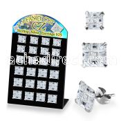 brssqv9g silver ear stud w 9 10mm square prong cz stone