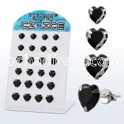 brszhb silver ear stud w black prong set cz heart stone