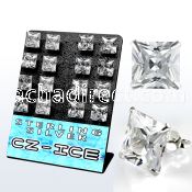 brszq12 silver ear stud with 12mm clear prong square cz stone