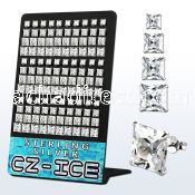 brzsqg silver earring stud with clear prong set square cz stone