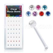 bxa19l 40 pcs acrylic nose bone w assorted colored crystal top