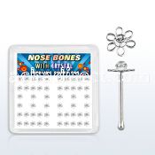 bxfl2c silver nose bone with wire flower top w clear crystals