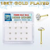 bxfr16gc 18k gold plated 925 silver nose bones 3mm ferido glued half ball resin cover