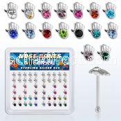 bxhdm silver nose bone withcolored crystal hand shaped top