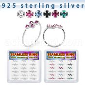 bxnhmx1 silver seamless nose ring 22g four crystals 18pcs