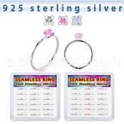 bxnhmx4 silver seamless nose ring 22g square color cz 18pcs