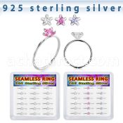 bxnhmx7 silver seamless nose ring 22g star color cz 18pcs
