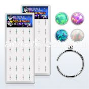 bxnr4 display w 316l steel nose rings w synthetic opal top