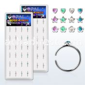 bxnr5 display w steel clip on nose rings mixed tops w opals