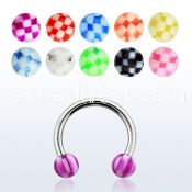 cbebck 316l steel circular barbell w acrylic checkered ball