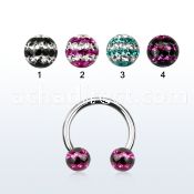cbfr5d 316l steel circular barbell with tri line crystal ball