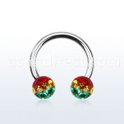 cbfr6r 316l steel circular barbell w rasta multicrystal ball
