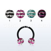 cbtfr6d anodized 316l circular barbell w tri line crystal ball