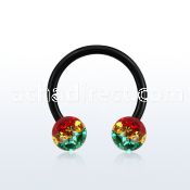 cbtfr6r anodized 316l circular barbell w rasta stripes crystal