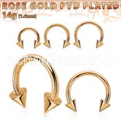 cbttcnm rose gold pvd plated steel circular barbell w 4mm cones