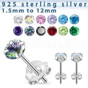 czrdm silver ear studs with round prong set cz stone