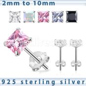 czsqm silver ear studs with square prong set cz stone