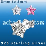 czstm silver ear studs with star prong set cz stone