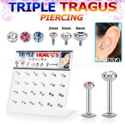 dacb121 316l steel labret w bezel set jewel for tragus piercings