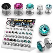 dacb123 board of 40 steel fake plug w ferido swarovski crystal