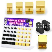 dacb132 black gold anodized 316l steel fake plug w squares