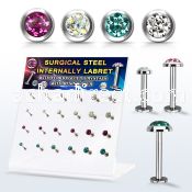 dacb225 display steel internall labret w flat multi crystal top
