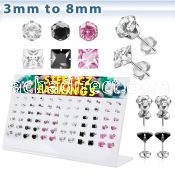 dacb98 board of steel ear stud w round square prong cz